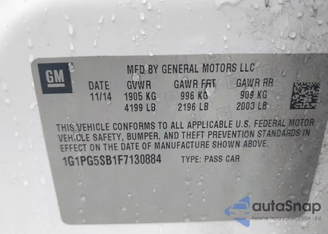 2015 Chevrolet Cruze Ltz from USA, damaged, VIN 1G1PG5SB1F7130884